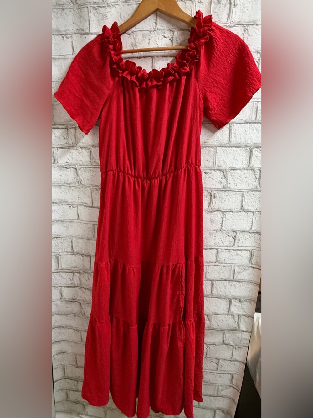 Red Women's Ruffle off the shoulder Summer Dress